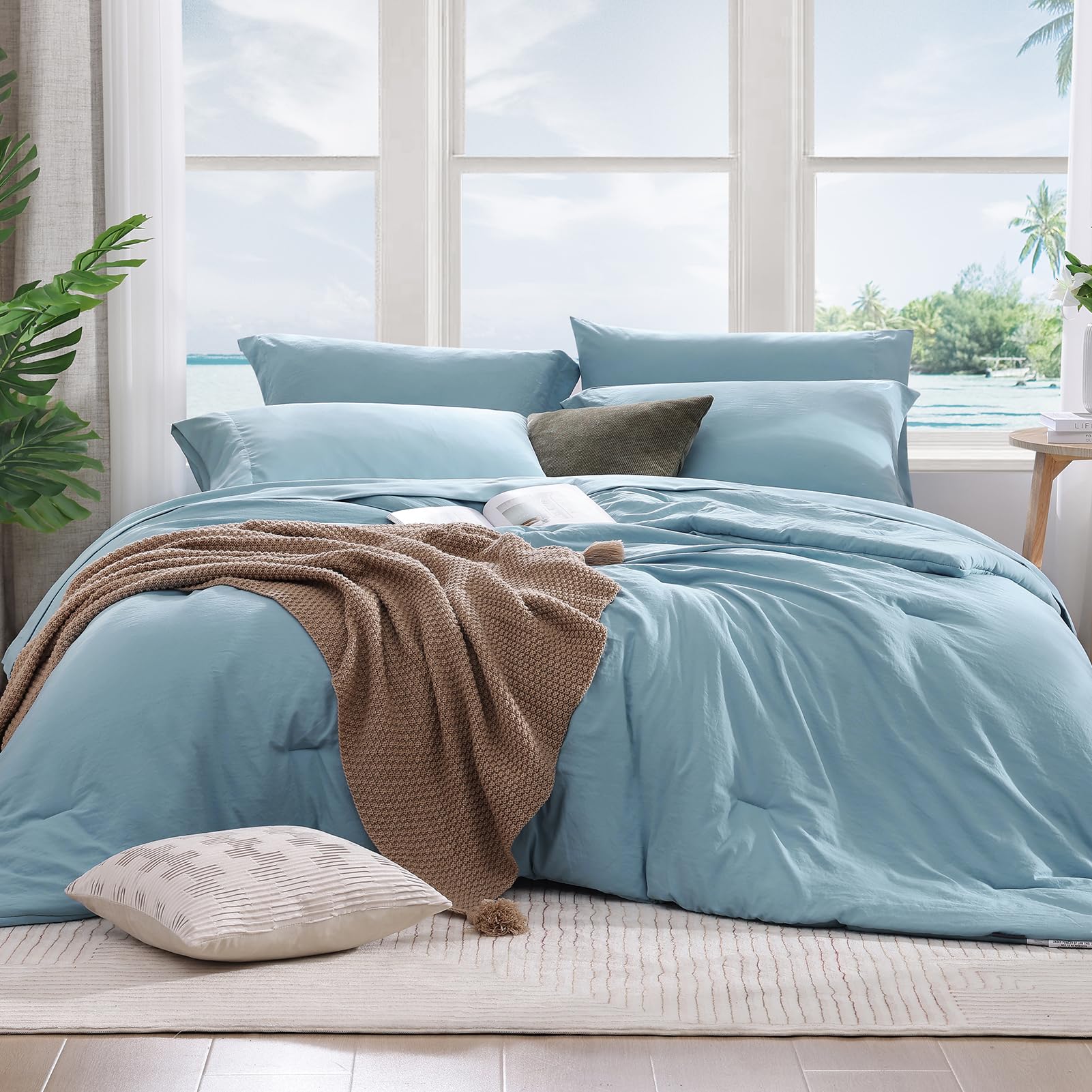 Wrensonge Blue Queen Comforter Set, 7 Pieces Soft Microfiber Comforters Queen Size With Fitted Sheet, Flat Sheet, 2 Pillow Shams